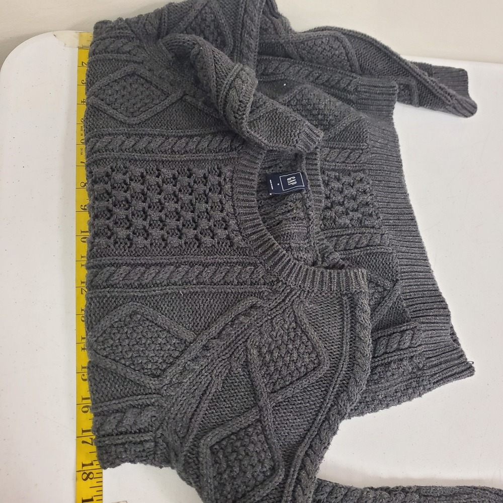 Gap Womens Old Money Chunky Cable Knit Sweater Size M Gray Preppy New England - Picture 6 of 9